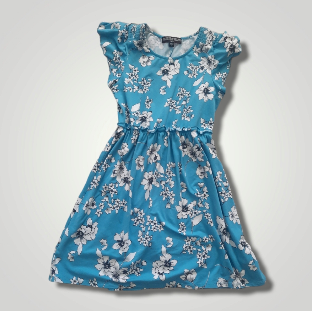 Girls L Blue Floral Dress